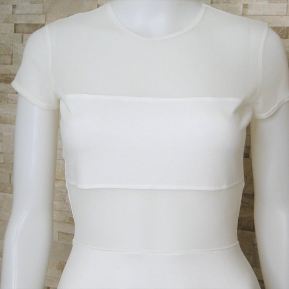 NWT White Fiona Ponte American Apparel Skater Dress Sheer Shoulders and Midrift - Picture 5 of 7